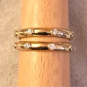 💫 VGUC Set of 2 Hidalgo Gold Vermeil/CZ Stackable Band Rings, SZ 9 💫